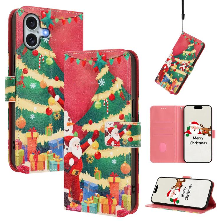 Christmas Series Buckle Leather Phone Case with Hand Strap, For iPhone Air, For iPhone 16 Pro Max, For iPhone 16 Pro, For iPhone 16 Plus