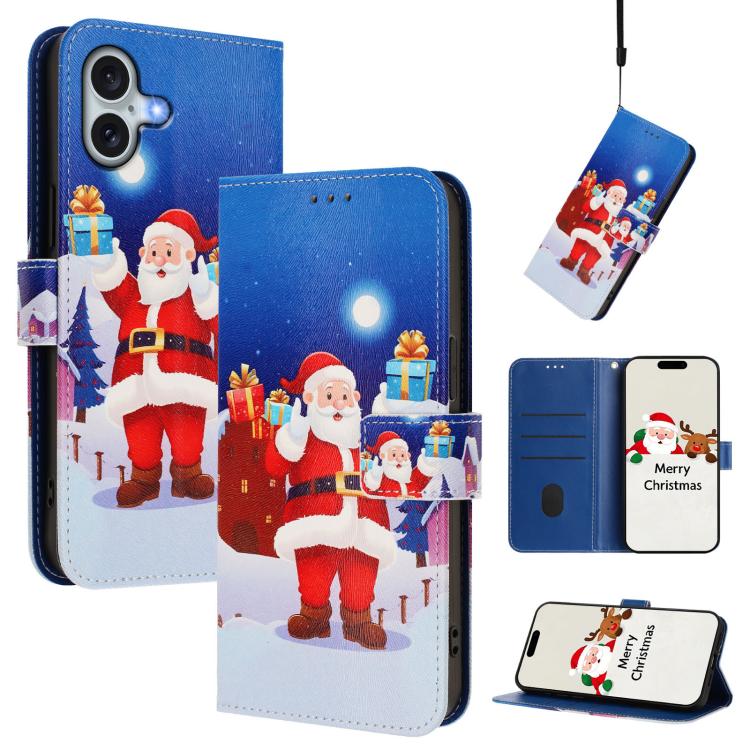 Christmas Series Buckle Leather Phone Case with Hand Strap, For iPhone Air, For iPhone 16 Pro Max, For iPhone 16 Pro, For iPhone 16 Plus