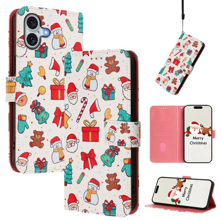 Christmas Series Buckle Leather Phone Case with Hand Strap, For iPhone Air, For iPhone 16 Pro Max, For iPhone 16 Pro, For iPhone 16 Plus