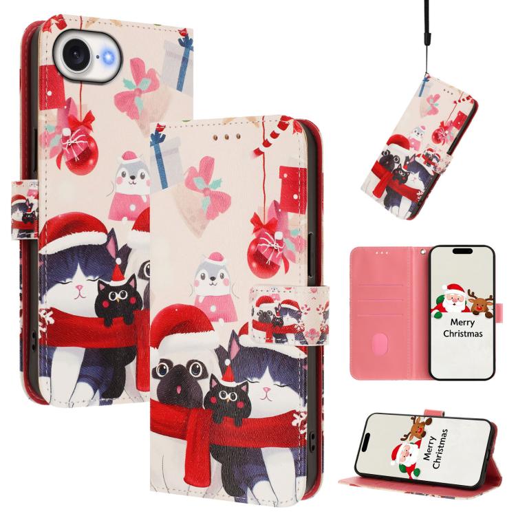 Christmas Series Buckle Leather Phone Case with Hand Strap, For iPhone 18 Pro / 17 Pro, For iPhone 18 Pro Max / 17 Pro Max, For iPhone 17e / 16e, For iPhone 17