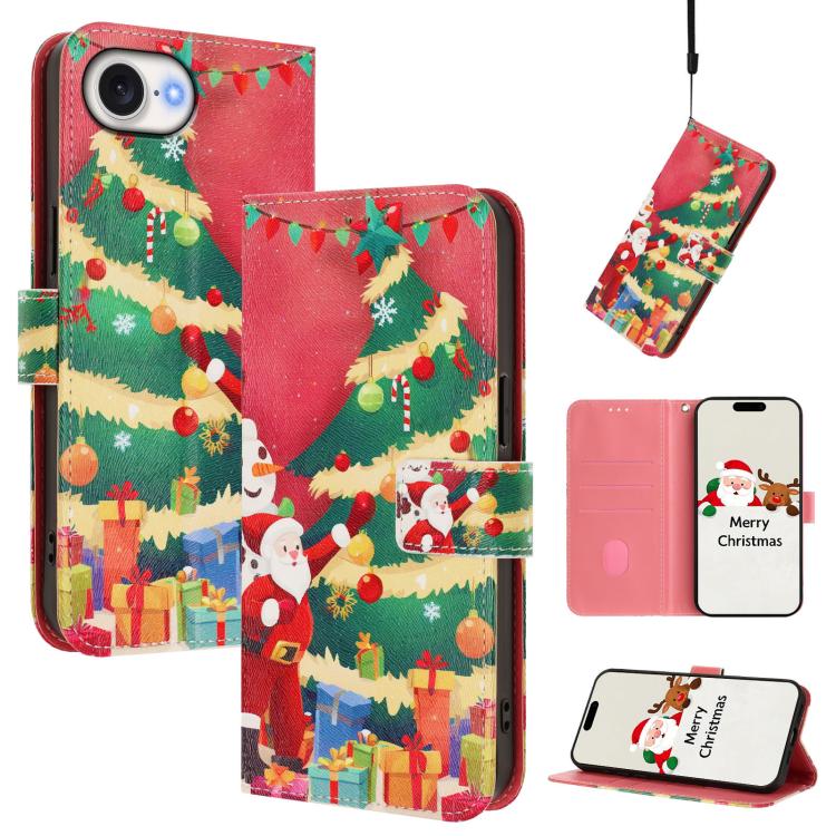 Christmas Series Buckle Leather Phone Case with Hand Strap, For iPhone 18 Pro / 17 Pro, For iPhone 18 Pro Max / 17 Pro Max, For iPhone 17e / 16e, For iPhone 17