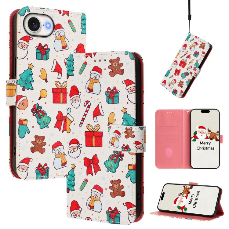 Christmas Series Buckle Leather Phone Case with Hand Strap, For iPhone 18 Pro / 17 Pro, For iPhone 18 Pro Max / 17 Pro Max, For iPhone 17e / 16e, For iPhone 17