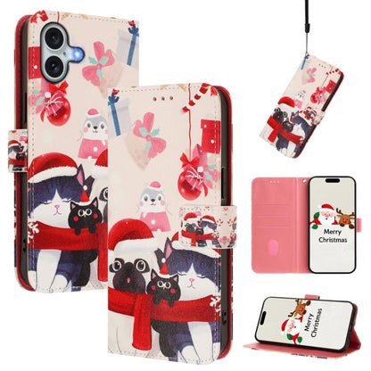 Christmas Series Buckle Leather Phone Case with Hand Strap, For iPhone 17e / 16e, For iPhone 17 Pro Max, For iPhone 17 Pro, For iPhone 17