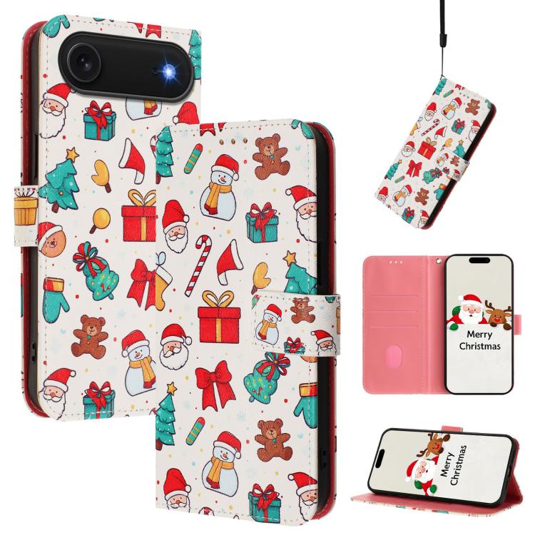 Christmas Series Buckle Leather Phone Case with Hand Strap, For iPhone Air, For iPhone 16 Pro Max, For iPhone 16 Pro, For iPhone 16 Plus