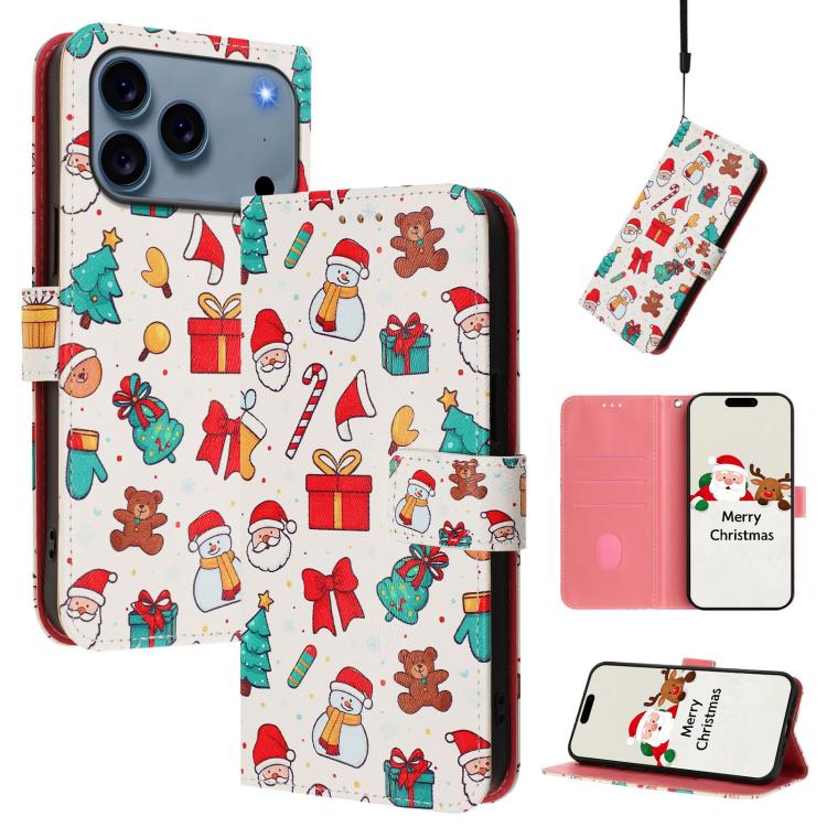 Christmas Series Buckle Leather Phone Case with Hand Strap, For iPhone 18 Pro / 17 Pro, For iPhone 18 Pro Max / 17 Pro Max, For iPhone 17e / 16e, For iPhone 17