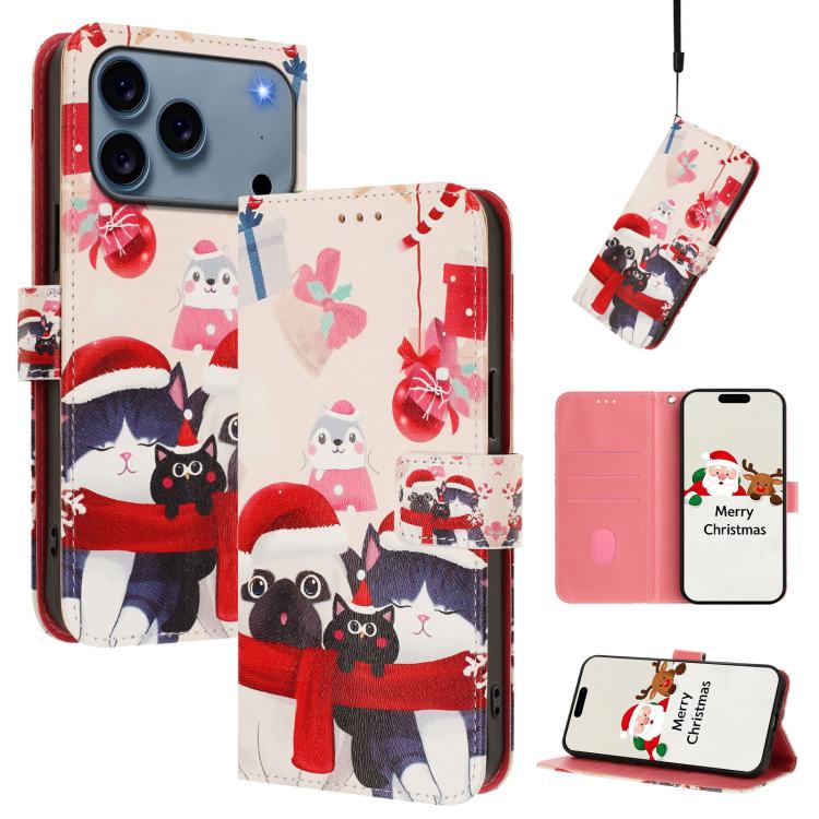 Christmas Series Buckle Leather Phone Case with Hand Strap, For iPhone 18 Pro / 17 Pro, For iPhone 18 Pro Max / 17 Pro Max, For iPhone 17e / 16e, For iPhone 17