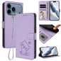 Embossed Heart Cat Leather Phone Case with Hand Strap, For iPhone 18 Pro / 17 Pro, For iPhone 18 Pro Max / 17 Pro Max