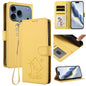 Embossed Heart Cat Leather Phone Case with Hand Strap, For iPhone 18 Pro / 17 Pro, For iPhone 18 Pro Max / 17 Pro Max