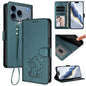 Embossed Heart Cat Leather Phone Case with Hand Strap, For iPhone 18 Pro / 17 Pro, For iPhone 18 Pro Max / 17 Pro Max