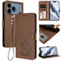 Embossed Heart Cat Leather Phone Case with Hand Strap, For iPhone 18 Pro / 17 Pro, For iPhone 18 Pro Max / 17 Pro Max