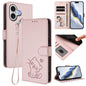 Embossed Heart Cat Leather Phone Case with Hand Strap, For iPhone 17e / 16e, For iPhone 17