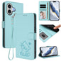 Embossed Heart Cat Leather Phone Case with Hand Strap, For iPhone 17e / 16e, For iPhone 17