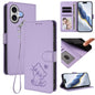 Embossed Heart Cat Leather Phone Case with Hand Strap, For iPhone 17e / 16e, For iPhone 17