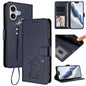 Embossed Heart Cat Leather Phone Case with Hand Strap, For iPhone 17e / 16e, For iPhone 17