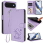 Embossed Heart Cat Leather Phone Case with Hand Strap, For iPhone Air, For iPhone 16 Pro Max