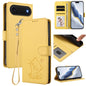 Embossed Heart Cat Leather Phone Case with Hand Strap, For iPhone Air, For iPhone 16 Pro Max