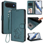 Embossed Heart Cat Leather Phone Case with Hand Strap, For iPhone Air, For iPhone 16 Pro Max