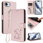 Embossed Heart Cat Leather Phone Case with Hand Strap, For iPhone 17e / 16e, For iPhone 17