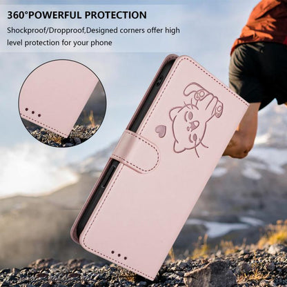 Embossed Heart Cat Leather Phone Case with Hand Strap, For iPhone 17e / 16e, For iPhone 17