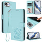 Embossed Heart Cat Leather Phone Case with Hand Strap, For iPhone 17e / 16e, For iPhone 17