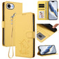 Embossed Heart Cat Leather Phone Case with Hand Strap, For iPhone 17e / 16e, For iPhone 17