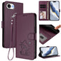 Embossed Heart Cat Leather Phone Case with Hand Strap, For iPhone 17e / 16e, For iPhone 17