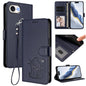 Embossed Heart Cat Leather Phone Case with Hand Strap, For iPhone 17e / 16e, For iPhone 17
