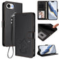 Embossed Heart Cat Leather Phone Case with Hand Strap, For iPhone 17e / 16e, For iPhone 17