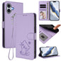 Embossed Heart Cat Leather Phone Case with Hand Strap, For iPhone 16 Pro, For iPhone 16 Plus
