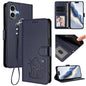 Embossed Heart Cat Leather Phone Case with Hand Strap, For iPhone 16 Pro, For iPhone 16 Plus