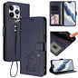 Embossed Heart Cat Leather Phone Case with Hand Strap, For iPhone 15 Pro, For iPhone 15 Plus
