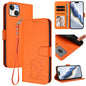 Embossed Heart Cat Leather Phone Case with Hand Strap, For iPhone 15, For iPhone 14 Plus