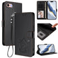 Embossed Heart Cat Leather Phone Case with Hand Strap, For iPhone 14 Pro Max, For iPhone 7 / 8 / SE 2022