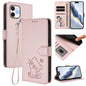 Embossed Heart Cat Leather Phone Case with Hand Strap, For iPhone 13 mini, For iPhone 12 / 12 Pro