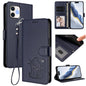 Embossed Heart Cat Leather Phone Case with Hand Strap, For iPhone 13 mini, For iPhone 12 / 12 Pro