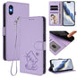 Embossed Heart Cat Leather Phone Case with Hand Strap, For iPhone 11 Pro, For iPhone X / XS