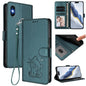 Embossed Heart Cat Leather Phone Case with Hand Strap, For iPhone 11 Pro, For iPhone X / XS