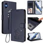 Embossed Heart Cat Leather Phone Case with Hand Strap, For iPhone 11 Pro, For iPhone X / XS