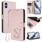 Embossed Heart Cat Leather Phone Case with Hand Strap, For iPhone XR, For iPhone XS Max