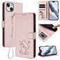 Embossed Heart Cat Leather Phone Case with Hand Strap, For iPhone 13 mini, For iPhone 12 / 12 Pro
