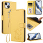 Embossed Heart Cat Leather Phone Case with Hand Strap, For iPhone 13 mini, For iPhone 12 / 12 Pro