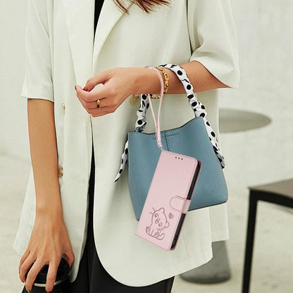 Embossed Heart Cat Leather Phone Case with Hand Strap, For iPhone 12 Pro Max, For iPhone 12 mini