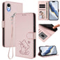 Embossed Heart Cat Leather Phone Case with Hand Strap, For iPhone XR, For iPhone XS Max