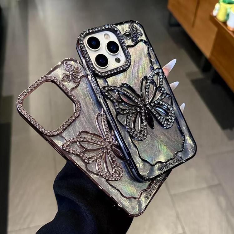 Butterfly Electroplating TPU Phone Case with Epoxy Cardboard, For iPhone 16 Pro Max, For iPhone 16 Pro, For iPhone 16 Plus, For iPhone 16, For iPhone 15 Pro Max, For iPhone 15 Pro