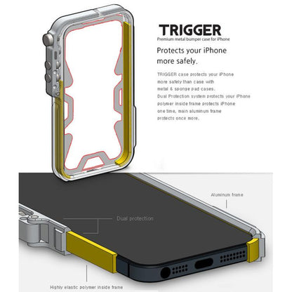 Trigger Design Hollow Metal Frame Phone Case with Lanyard, For iPhone 17e / 16e, For iPhone 17 Pro Max, For iPhone 17 Pro, For iPhone 17, For iPhone 16 Pro Max, For iPhone 16 Pro, For iPhone 16 Plus, For iPhone 16