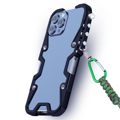 Trigger Design Hollow Metal Frame Phone Case with Lanyard, For iPhone 17e / 16e, For iPhone 17 Pro Max, For iPhone 17 Pro, For iPhone 17, For iPhone 16 Pro Max, For iPhone 16 Pro, For iPhone 16 Plus, For iPhone 16
