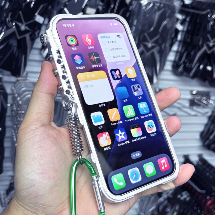 Trigger Design Hollow Metal Frame Phone Case with Lanyard, For iPhone 17e / 16e, For iPhone 17 Pro Max, For iPhone 17 Pro, For iPhone 17, For iPhone 16 Pro Max, For iPhone 16 Pro, For iPhone 16 Plus, For iPhone 16
