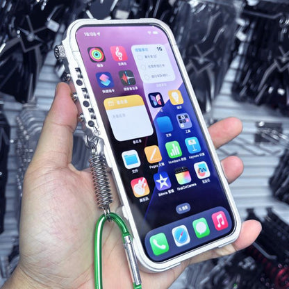 Trigger Design Hollow Metal Frame Phone Case with Lanyard, For iPhone 17e / 16e, For iPhone 17 Pro Max, For iPhone 17 Pro, For iPhone 17, For iPhone 16 Pro Max, For iPhone 16 Pro, For iPhone 16 Plus, For iPhone 16