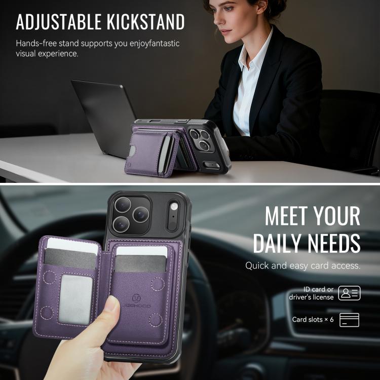 JEEHOOD J10 Flip Card Bag MagSafe Split RFID Leather Phone Case, For iPhone 17 Pro, For iPhone 17, For iPhone Air, For iPhone 16 Pro Max