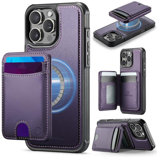 JEEHOOD J10 Flip Card Bag MagSafe Split RFID Leather Phone Case, For iPhone 16 Pro, For iPhone 16 Plus, For iPhone 16, For iPhone 15 Pro Max